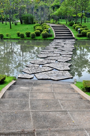 Stone pathway in gardenの写真素材