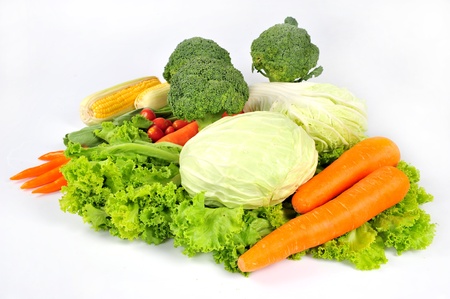Fresh vegetables isolated on white backgroundの写真素材