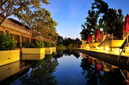 long swimming pool on spa resortの写真素材