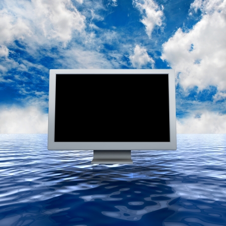 monitor in seaの写真素材