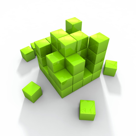 Concept photo of green building blocks to represent green constructionの写真素材