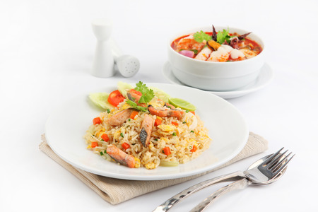 Salmon fried rice and tom yum goongの写真素材