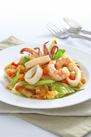 Stir Fried Rice Noodle with seafoodの写真素材