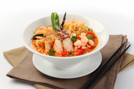 Thai Dishes, Tom Yam seafood soup with noodlesの写真素材