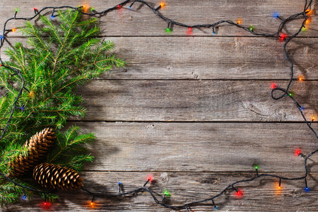 Christmas decoration on wooden planks