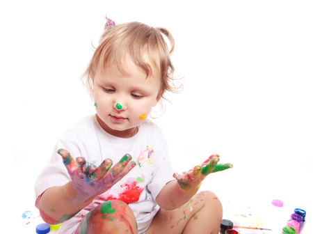 girl in paint isolated on whiteの写真素材