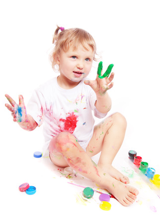 girl in paint isolated on whiteの写真素材