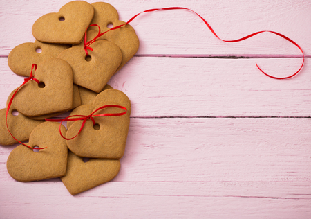 cookies heart on wooden backgroundの写真素材