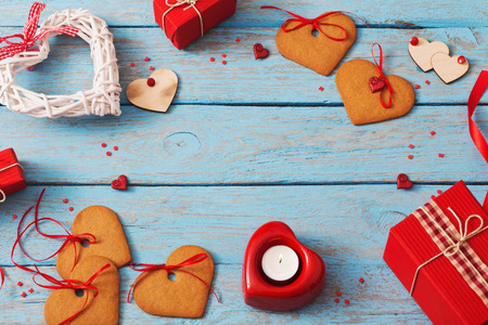 Valentines day decoration on old  backgroundの写真素材