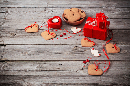 Valentines day decoration on old  backgroundの写真素材