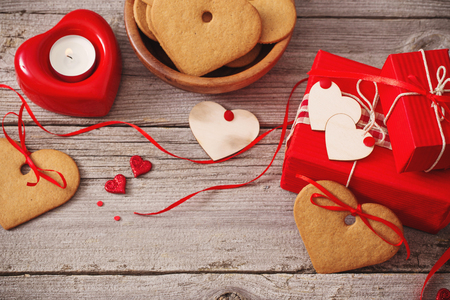 Valentines day decoration on old  backgroundの写真素材