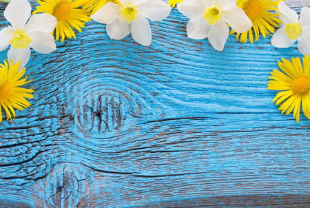 flowers on wooden backgroundの写真素材