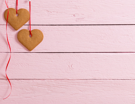 cookies heart on wooden backgroundの写真素材