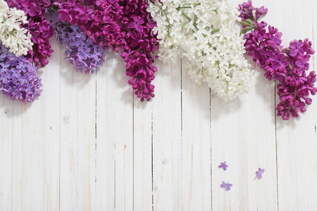 The beautiful lilac on a wooden backgroundの写真素材