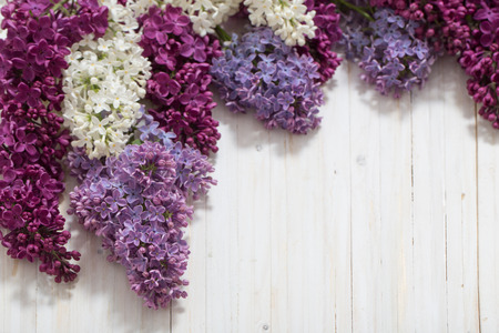 The beautiful lilac on a wooden backgroundの写真素材