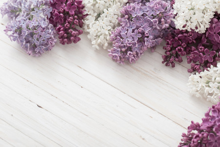 The beautiful lilac on a wooden backgroundの写真素材