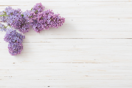 The beautiful lilac on a wooden backgroundの写真素材