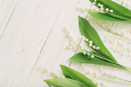 may-lily on wooden backgroundの写真素材