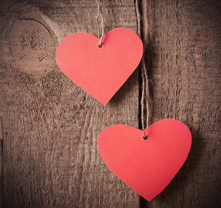 red hearts on wooden backgroundの写真素材
