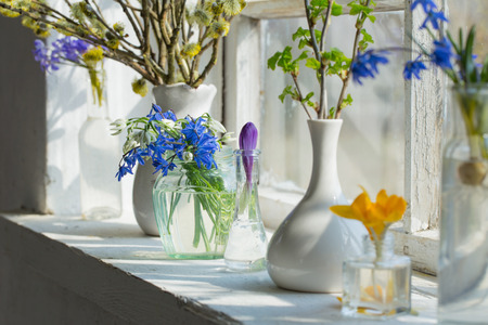 spring flowers on the windowsillの写真素材