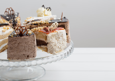 cake on white wooden backgroundの写真素材