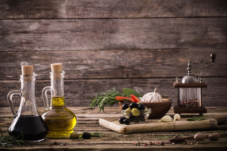 olive oil flavored with spices and other ingredientsの写真素材