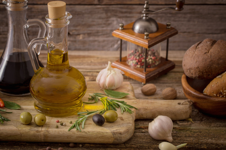 olive oil flavored with spices and other ingredientsの写真素材