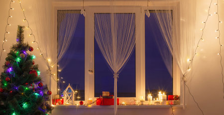 window with christmas decoration