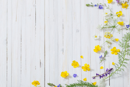flowers on wooden backgroundの写真素材