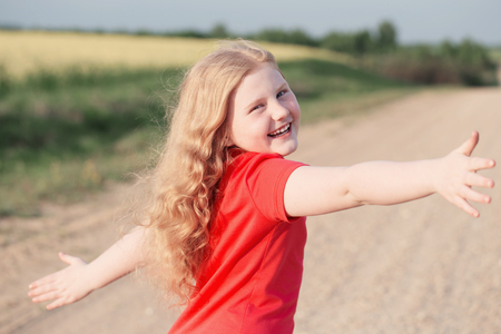 happy girl outdoorの写真素材