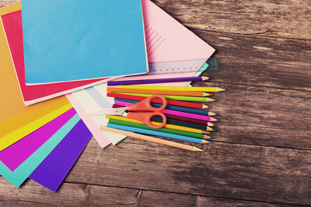 Back to school concept on wooden backgroundの写真素材