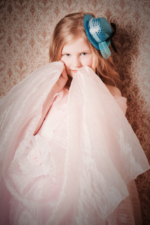 beautiful girl on background wallの写真素材