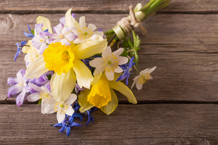 wedding bouquet on wooden backgroundの写真素材