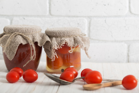 Fresh tomatoes and tomato sauceの写真素材