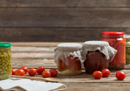 Jars with pickled vegetables on white backgroundの写真素材