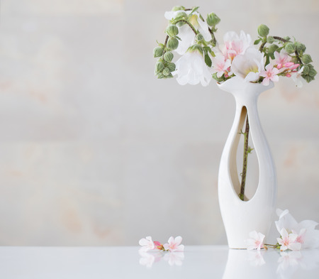 still life with flowers in white vaseの写真素材