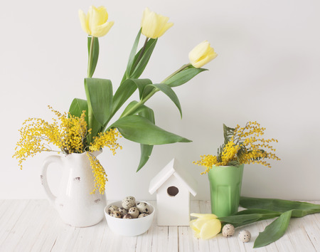 Easter decorations on a white backgroundの写真素材