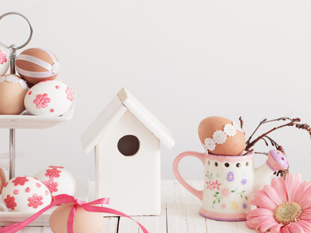 Easter decorations on a white backgroundの写真素材