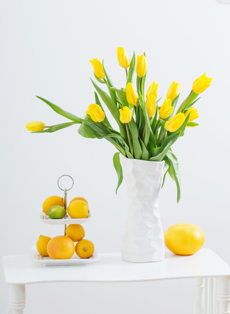 still life with a bouquet of tulipsの写真素材