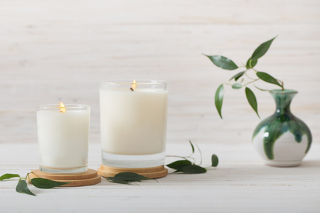 scented candles on white backgroundの写真素材