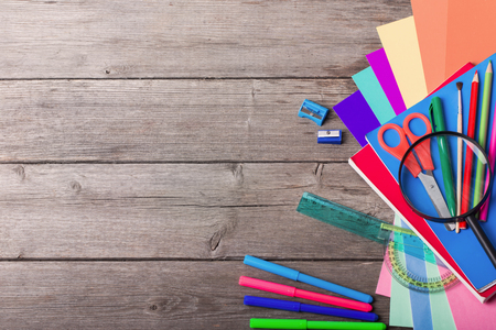 Back to school concept on wooden backgroundの写真素材
