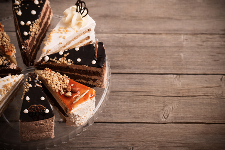 cake on old wooden backgroundの写真素材