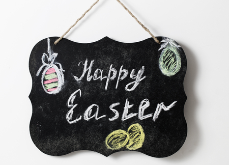Easter Slate board with l text reading, Happy Easterの写真素材