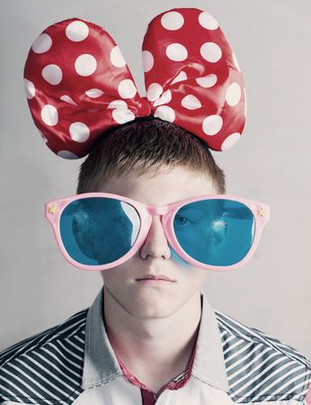 crazy teenager in big glassesの写真素材