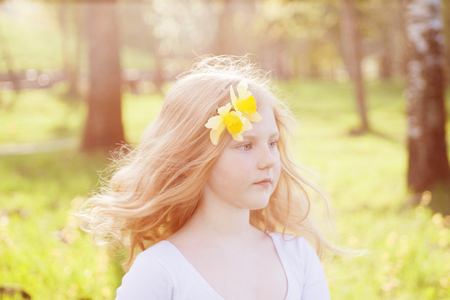 beautiful girl in spring parkの写真素材