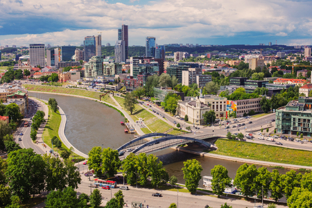 VILNIUS, LITHUANIA - JUNE 21, 2017: View of River Neris and City high-rise buildings on right bankのeditorial素材