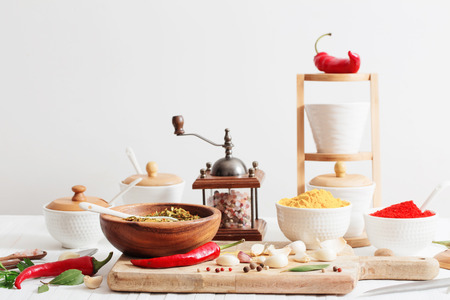 spices on white backgroundの写真素材