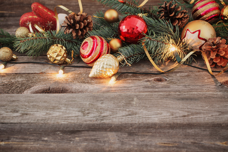 Christmas toys on old wooden backgroundの写真素材