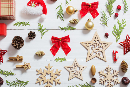 Christmas collection on wooden backgroundの写真素材