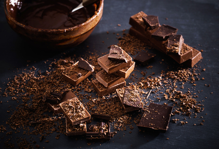 chocolate on old wooden tableの写真素材